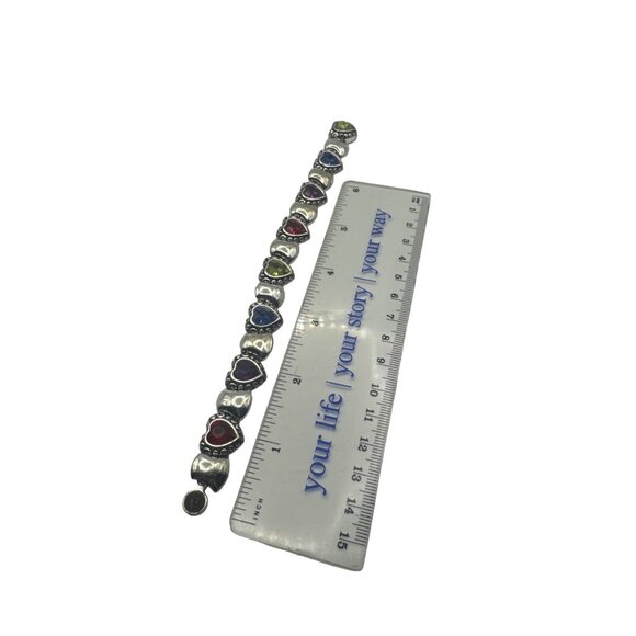 Heart Charm Bracelet With Multicolored Stones In Silver Magnetic Clasp - Picture 3 of 7